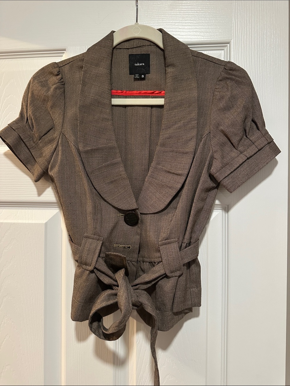 Takara Taupe Short-Sleeve Belted Blazer